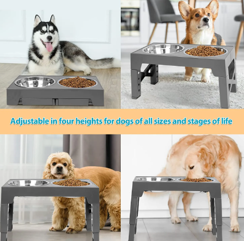 Adjustable Raised Slow Feeder Dog Bowl